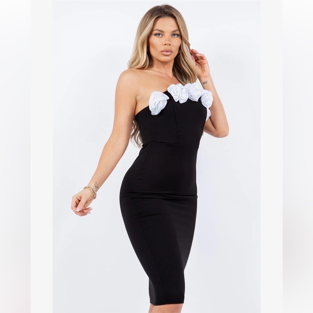 NWOT Social Butterfly Rosette Midi Dress - X-Small (MSRP $99.95)